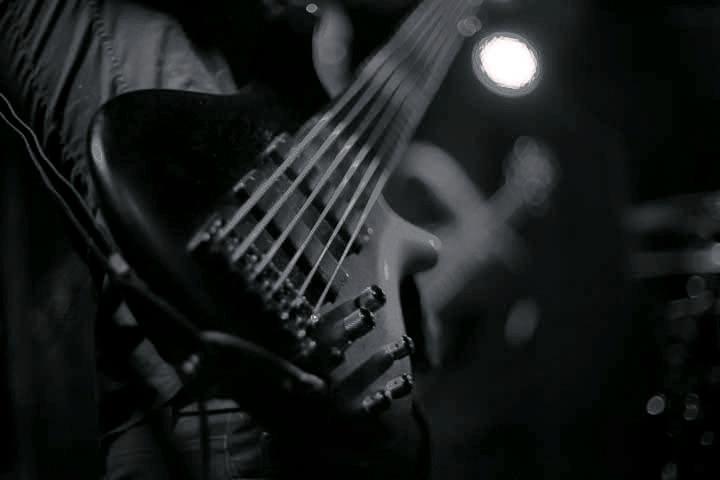 Départe live - Detailaufnahme des Bassisten